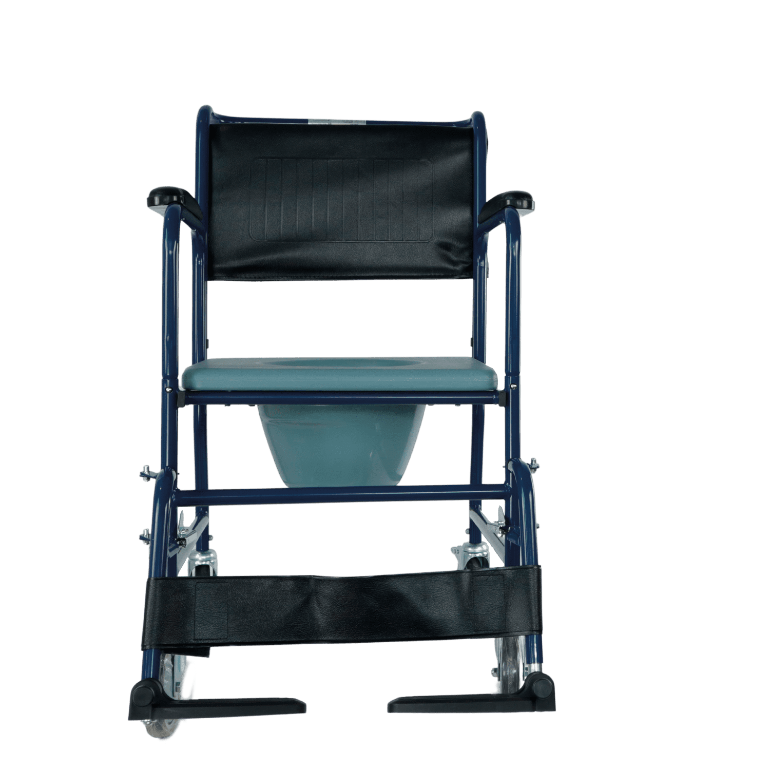 Silla orinal, Con tapa, Reposapiés abatibles, Reposabrazos extraíbles, Ruedas, Azul, Barco