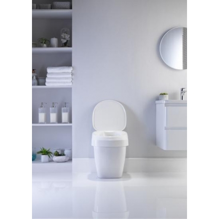 Elevador de WC, Con tapa, 5-15 cm, Regulable en altura, Inclinable, Reposabrazos abatibles, Muralla