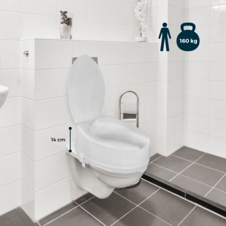 Elevador WC, Con tapa, 14 cm, Regulable, Blanco, Titán